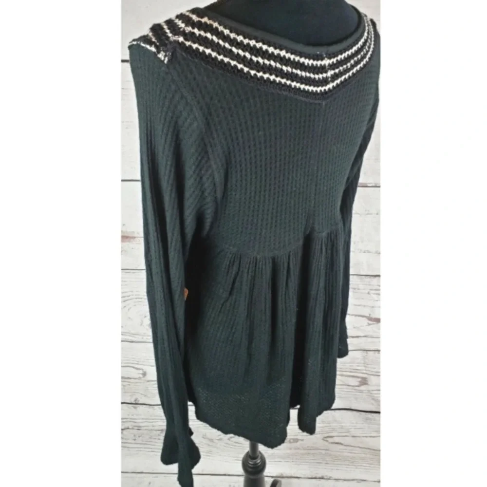 NWT Free People Soul Mate Top Women's Small Black White Crochet Lace Applique